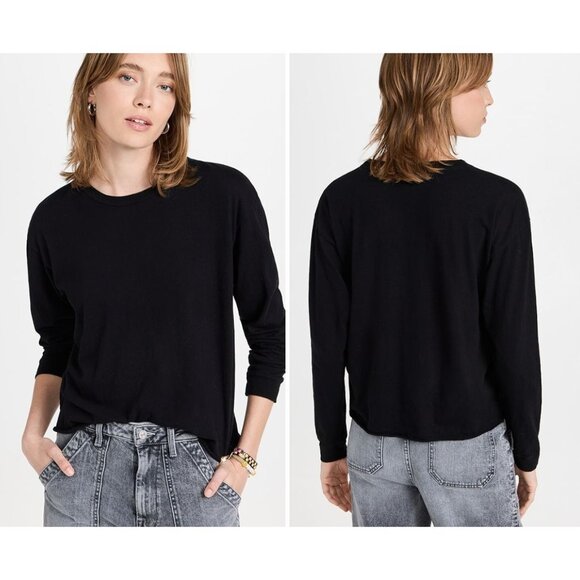 Mother Denim The Long Sleeve Slouchy Cut Off Tee Shirt Black Size Medium - Picture 1 of 3